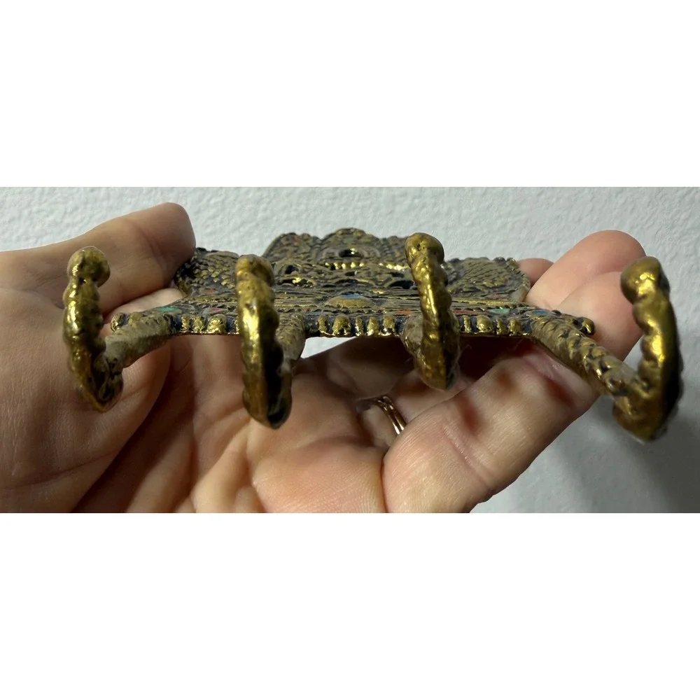 Tamar Holy Land Brass Hamsa Jerusalem Evil Eye Wall Hook Rack Vintage Israel